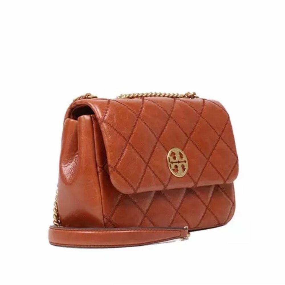 Like-new Tory Burch Quilted Willa Shoulder Bag- Dark Whiskey